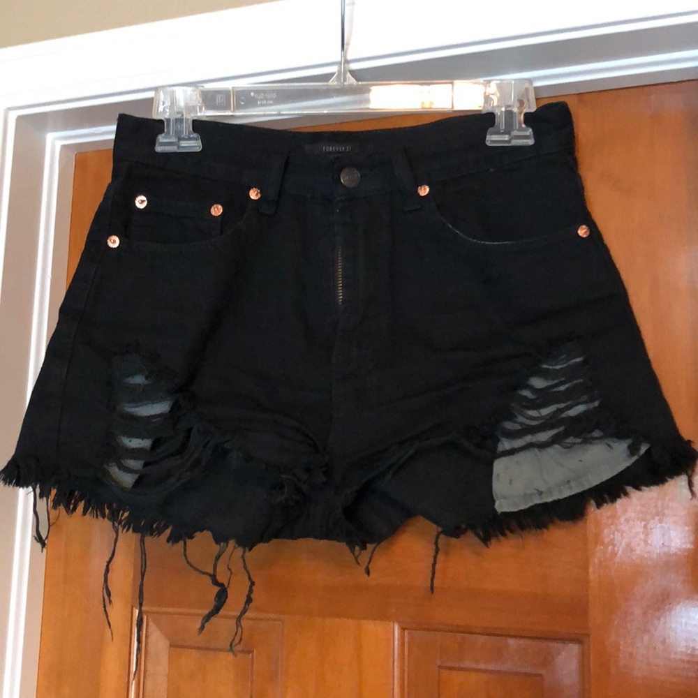 Black Distressed High Waisted Jean Shorts